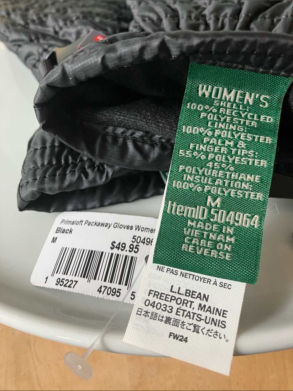 L.L. Bean Women Primaloft Packaway Black Quilted Gloves - Picture 2 of 4